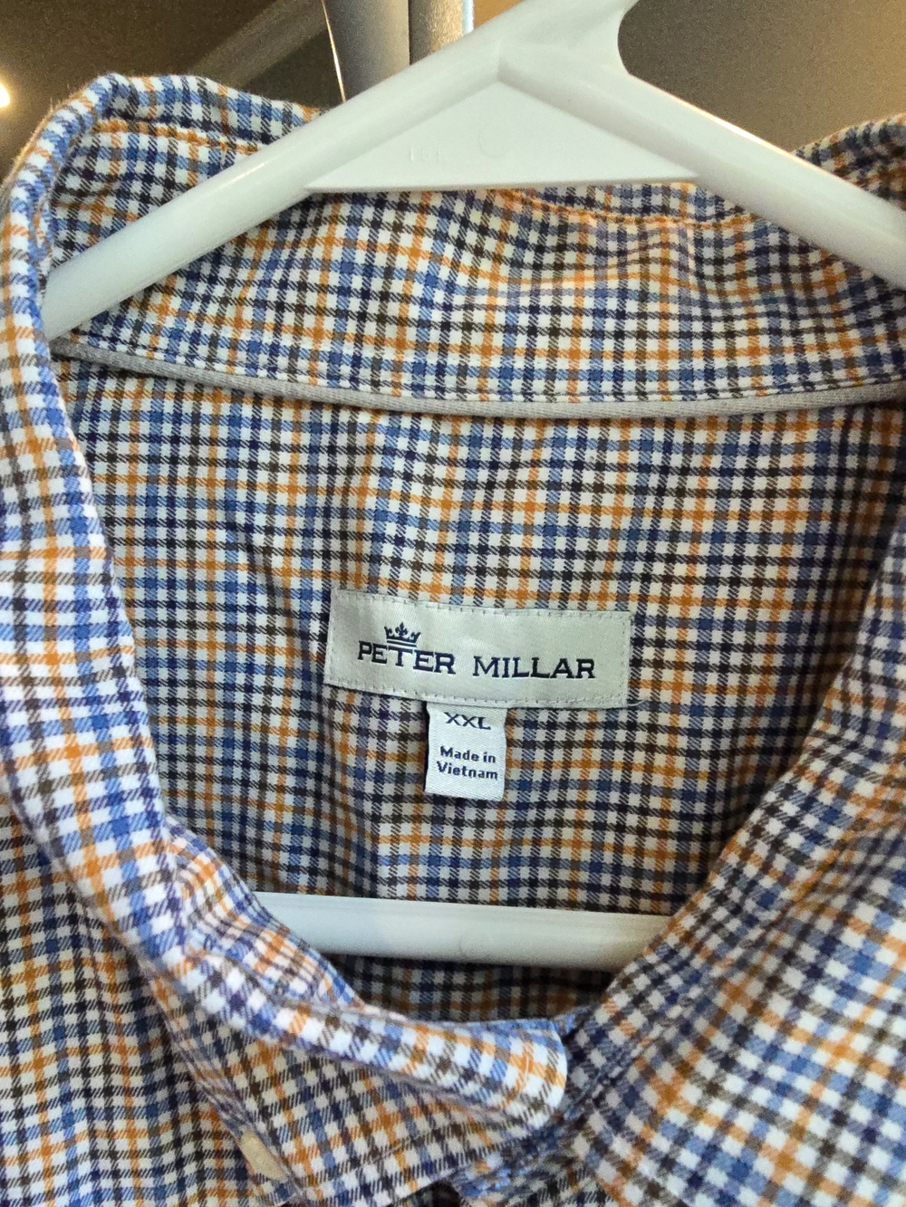 Peter Millar Blue and Orange Checked Casual Button-Down Shirt
